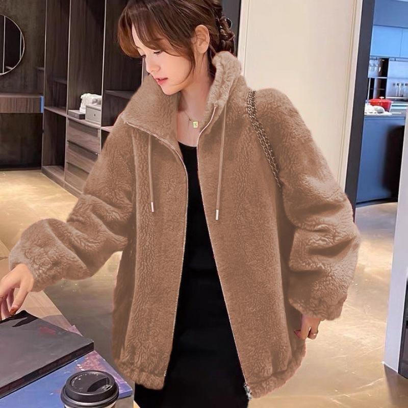 Women's Trendy Winter Coats with Velvet and Thickened Double-sided Velvet Stand-up Collar Warm Sweatshirt for Women Cardigan Zipper Fleece for Women