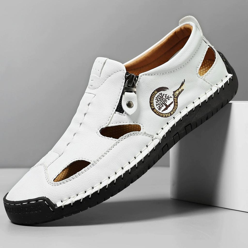 Sandali Uomo Traspiranti Estivi Sandali Romani alla Moda Scarpe Casual da Uomo in Pelle Artigianale Sandali da Spiaggia da Uomo con Zeppa per Esterno
