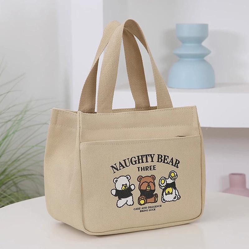 Stylish Canvas Commuter Tote with Zipper - Trendy Lunch Box Handbag for Women