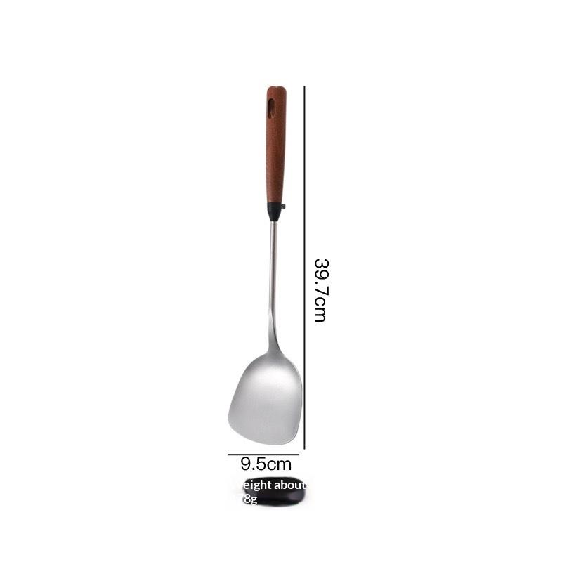 Stainless Steel Turner With Wooden Handle Heat-Resistant Long Handle Soup Ladle Spatula Kitchen Cooking Utensils