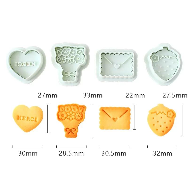 1/4PCS Sandwich Cookie Cutters Mold Valentine’s Day Love Stuffed Biscuit Stamp Dessert Pastry Hand Pressed Baking Mold Tools