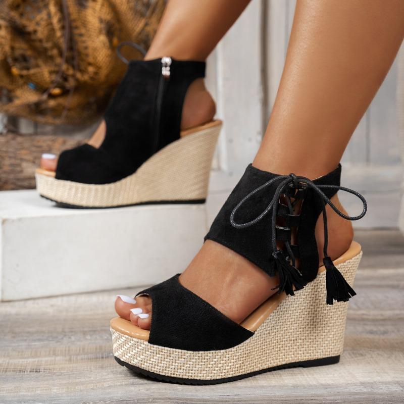 Fashion Women Wedges Peep Toe Sandals New Platform Ankle Strap High Heels Shoes Female Beach Wedding Sandals Women Sandalias De Mujer
