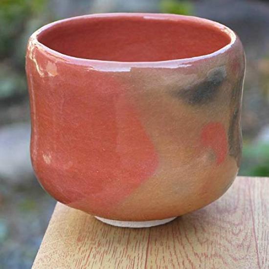 Red raku tube bowl Yoraku