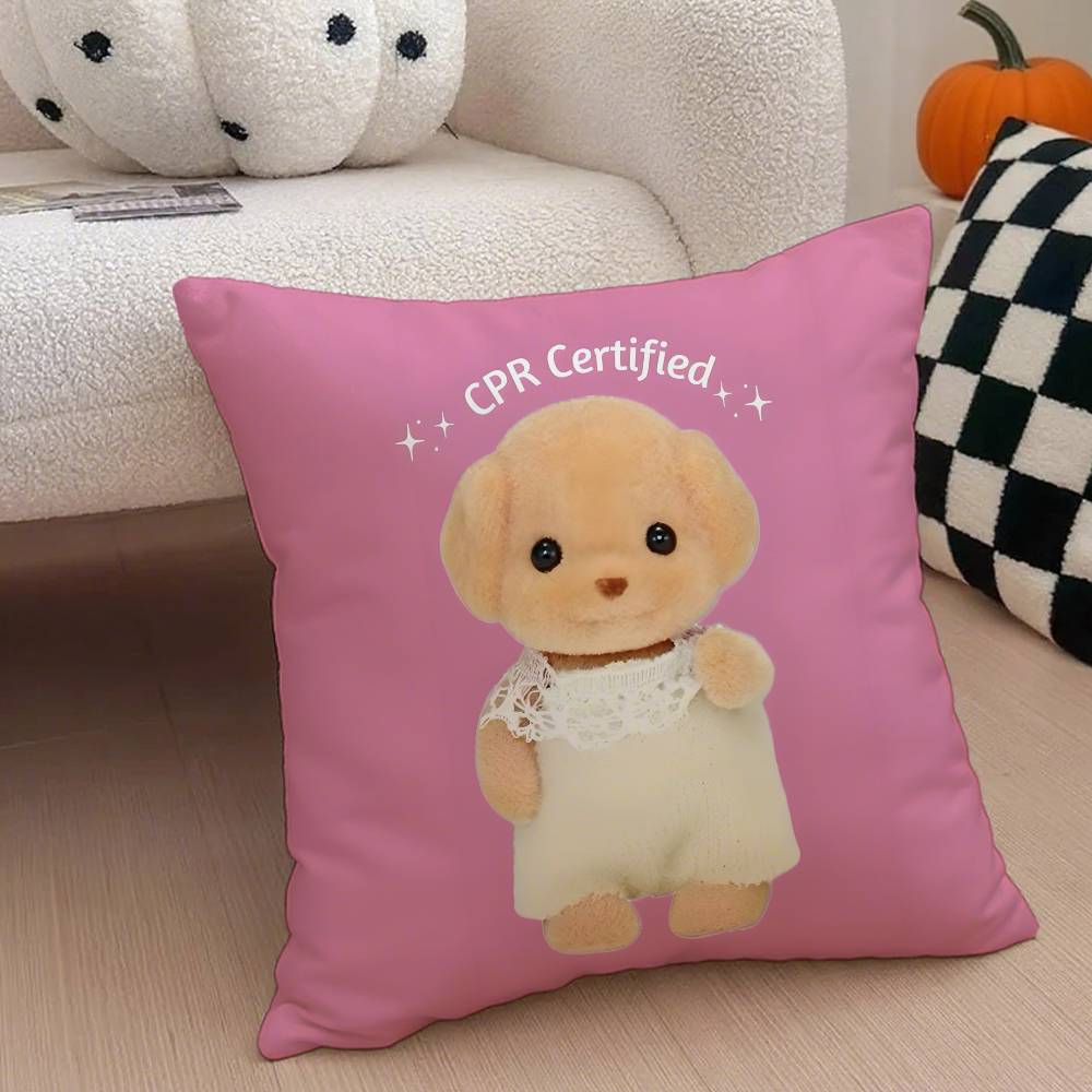 

Sylvanian Families Pillow Case Anti-dustmite Pillowcase Invisible zipper silky short plush Sofa cushion cover 12x12Inch