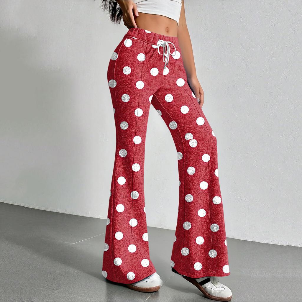 Women's Fashion Loose Drawstring Waist Polka Dot Printed Casual Sports Pants Casual Flared Pants