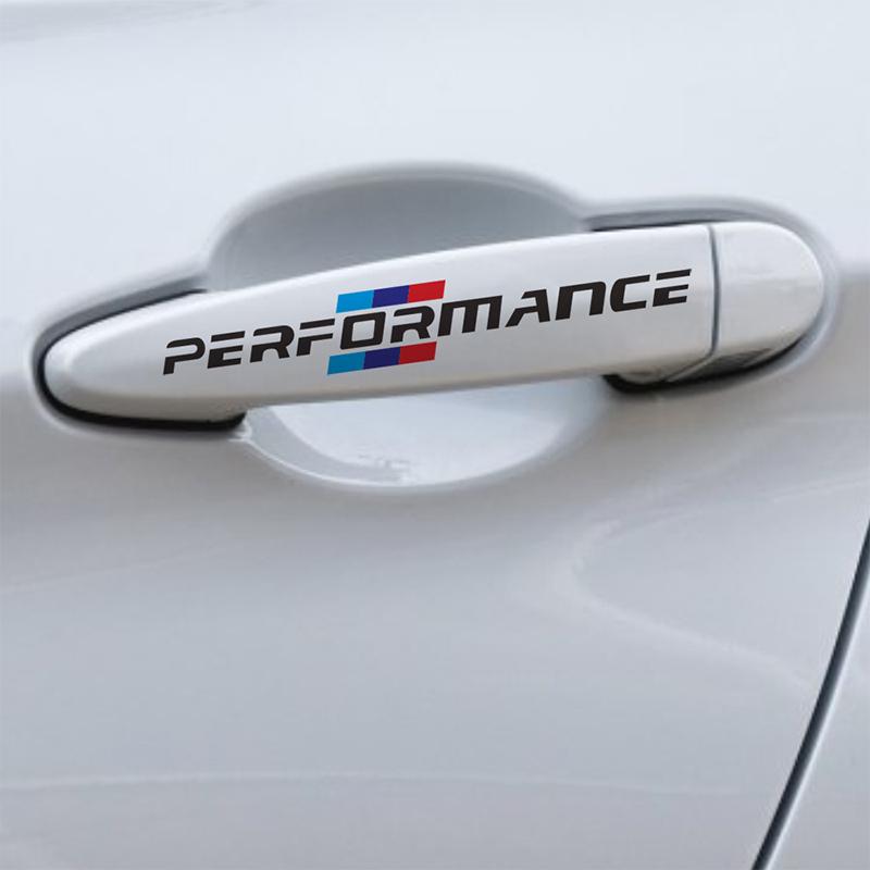 4pcs Car Door Handle Emblem Performance 3D Stickers For Bmw M F30 F31 F34 F35 F80 G30 G31 F01 F02 F20 F21 F52 E46 X1 X3 X5 X6 X7