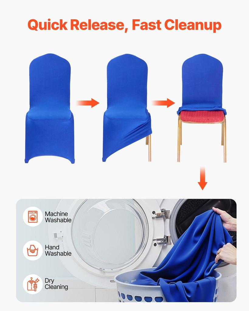 50 Pcs Royal Blue Chair Covers, Polyester Spandex Chair Cover, Stretch Slipcovers for Wedding Party Dining Banquet Flat-Front Chair Covers, Fits Chair