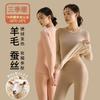 Womens Thermal Base Layer Set Winter Warm Fleece-Lined Wool Silk Blend Long Sleeve Top Pants
