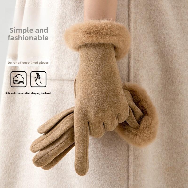 Meier Damen Herbst- und Winter-Plüsch-Dicke Thermohandschuhe, Selbstheizende Reit-Deutsche Plüschmund-Touchscreen-Handschuhe