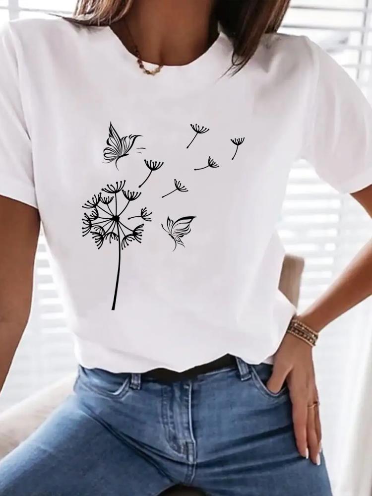 (Asian Size) Tee Top love heart trend 90s Women Clothing T Shirt Woman Print Fashion Female Short Sleeve Graphic T-shirts