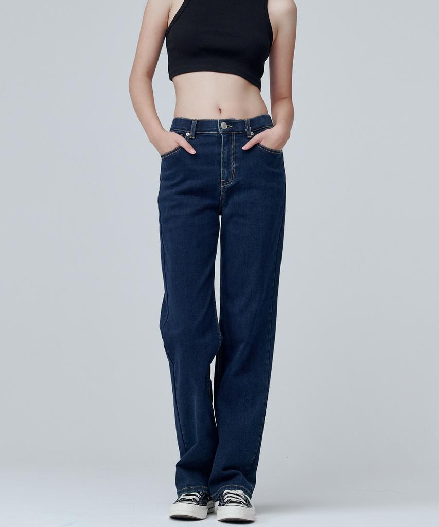 Marop 9101 Brushed High-Rise Wide Denim Pants (Dark Indigo)