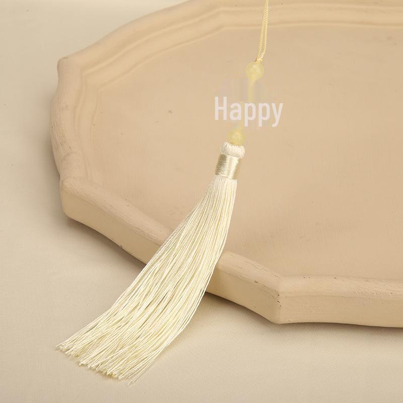 Double-Sided White Jade Lotus Tassel Fan Pendant - Antique Decoration Accessory