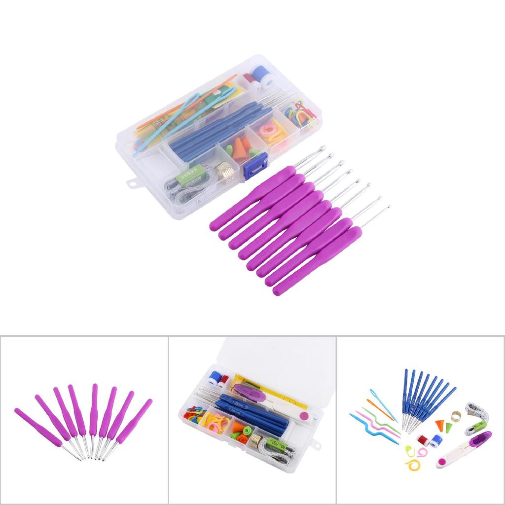 16 Diff Ent Sizes Sewing Tool Crochet Hook Needles Stitches Craft Set Tool(Purple)