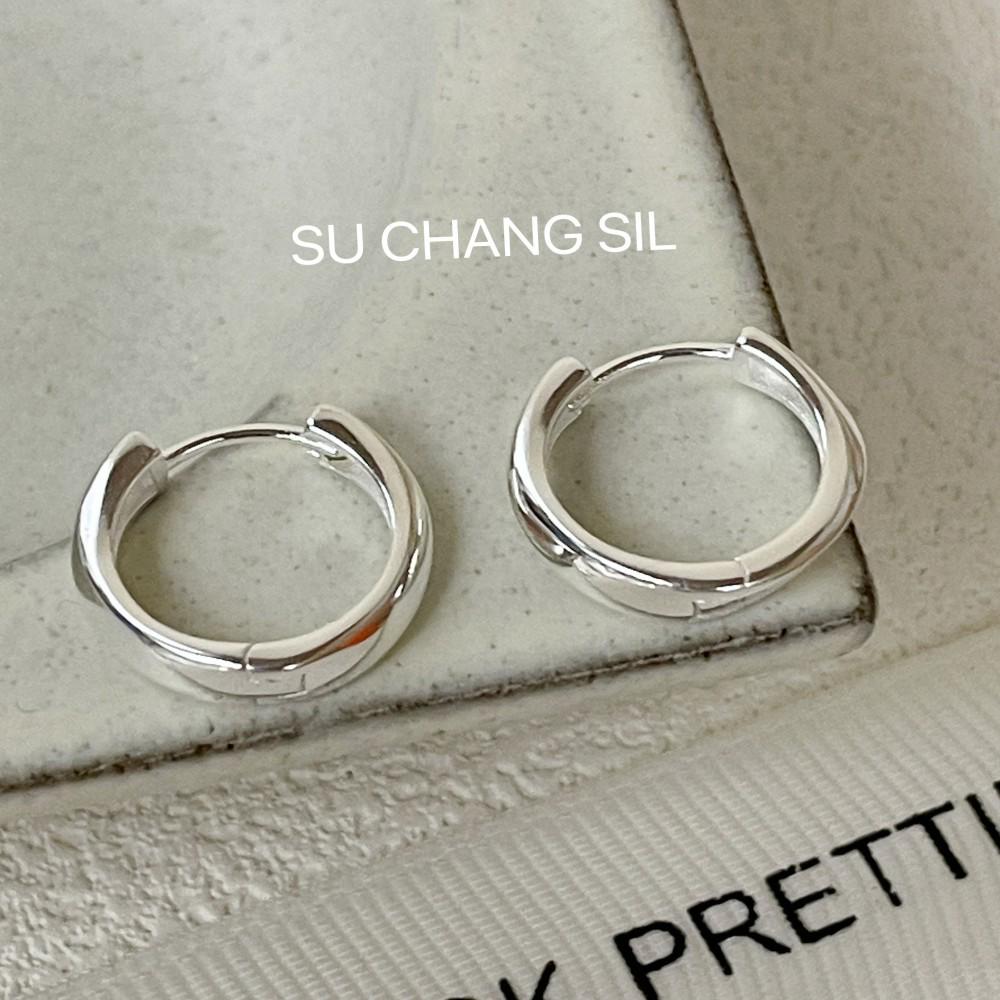 Su Chuang S925 Sterling Silver Minimalist Geometric Hoop Earrings for Women 925 Silver