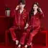 Bright Red Spring-Autumn Panda Jacquard Wedding Pajamas Set for Couples – Festive Plus Size Homewear for Men and Women