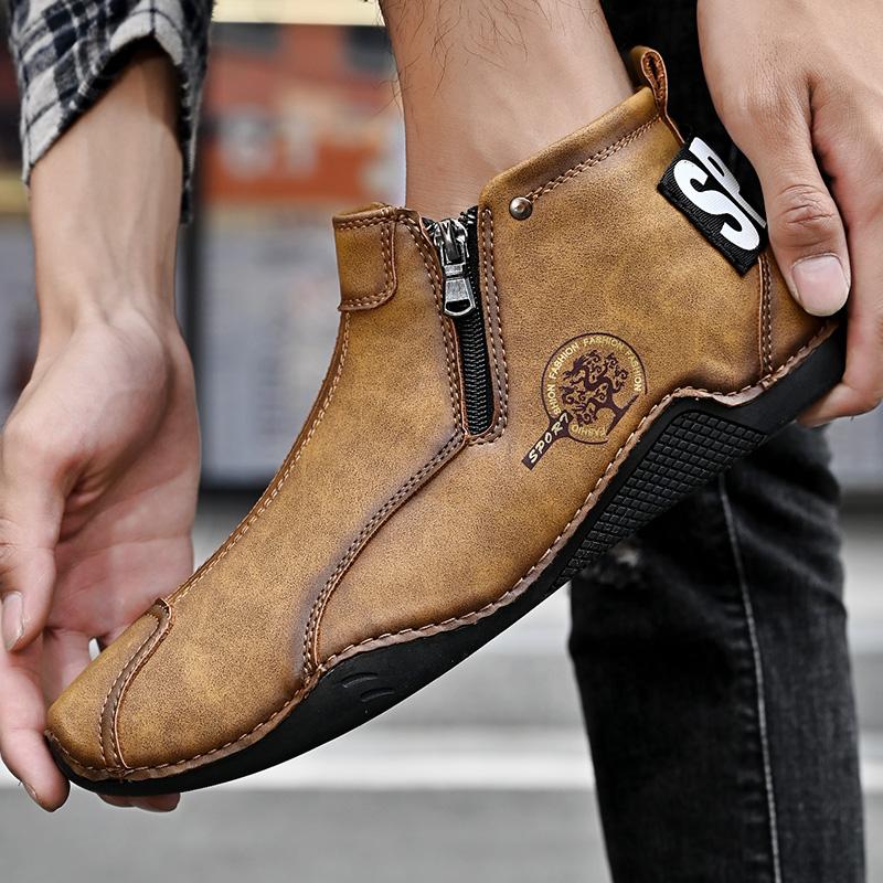 Luxury Brand Chelsea Men Boots Ankle Boots Street Outdoor Sneakers Soft Bottom British Style Retro Brown High-top Leather Shoes