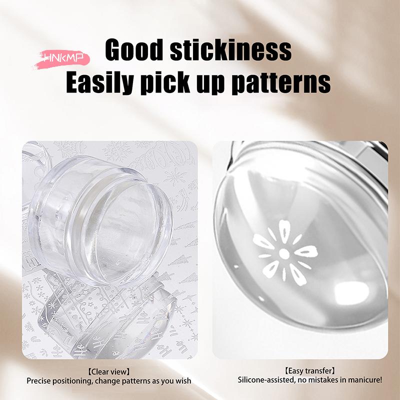 Transparent Nail Stamper And Scraper Set Heart & Flower Shaped Jelly Silicone Head for French Style Nail Art Printing