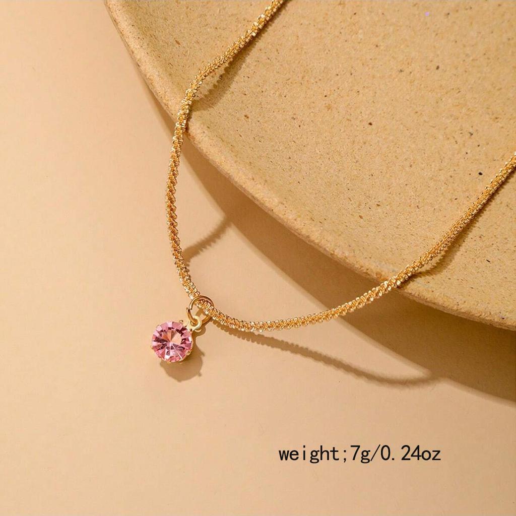 Silver Tennis Chain Choker Necklace with Round CZ Pendant Sparkling Jewelry for Women