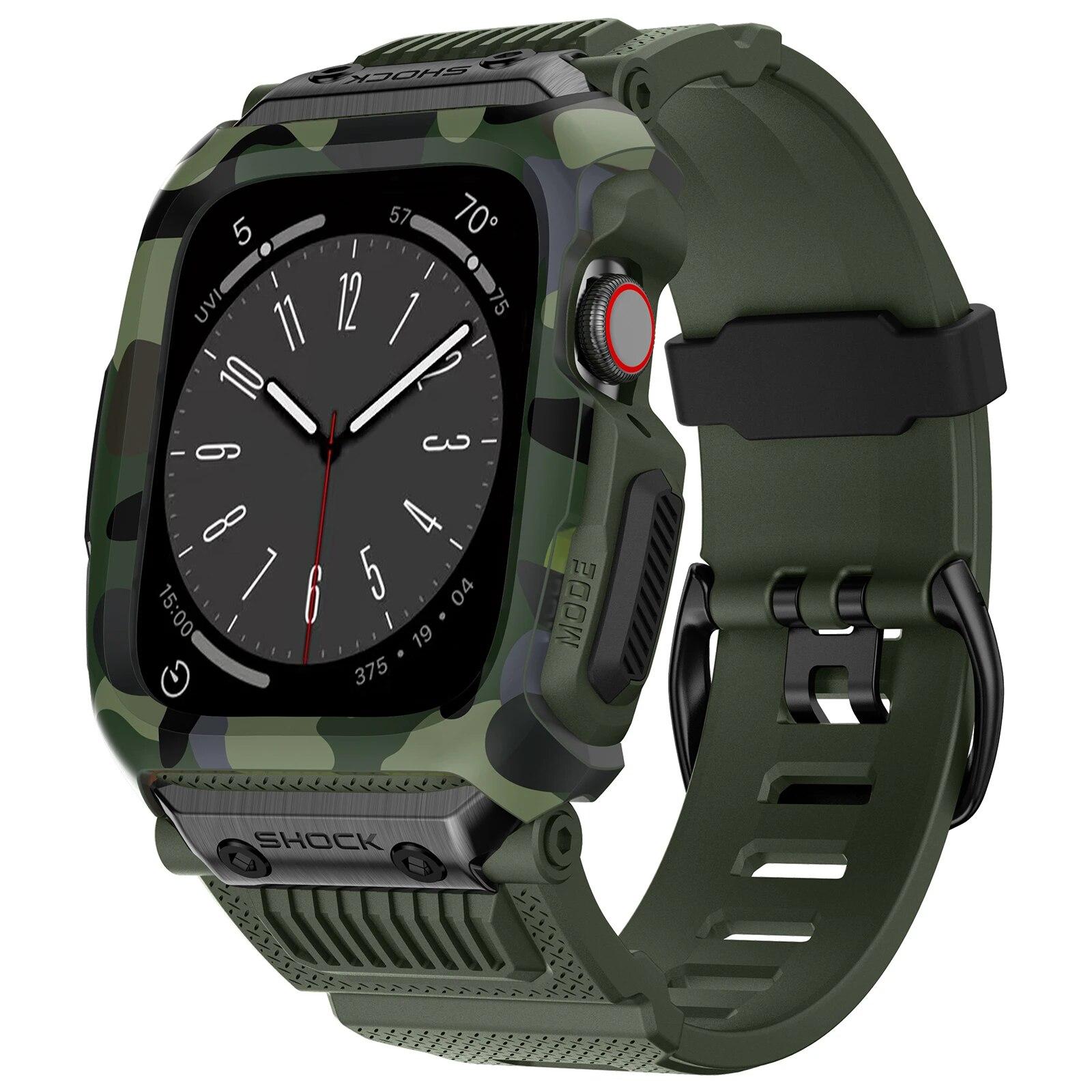 

Камуфляжний спортивний чохол+ремінь для Apple Watch 9 8 7 SE 6 Band водонепроникний ударостійкий iwatch series 45mm 44mm 42mm Mod Kit 44mm