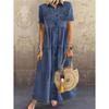 Vestido longo sólido mercerizado jeans plissado manga curta camisa estilo moda verão emenda cardigan vintage vestido longo