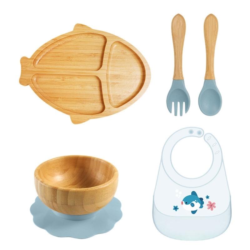 Cartoon Design Baby Fütterteller-Set Kinder Beikostschüssel mit stabilem Saugfuß für frühe Esser