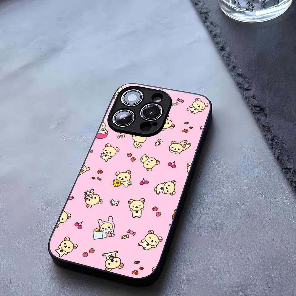 Cute R-RilakkumaS Bear Phone Case Tempered Glass For IPhone 17 13 14 16 12 15 11 Pro Max Plus Mini X XR SE2020 Coque