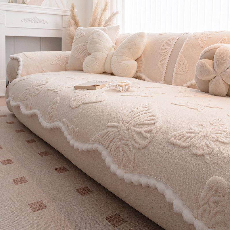 Cream Style Plush Sofa Cover Winter  New Soft Comfortable Thickened Fixed Non-Slip One-Piece Decoration Sofa Cover Cushion