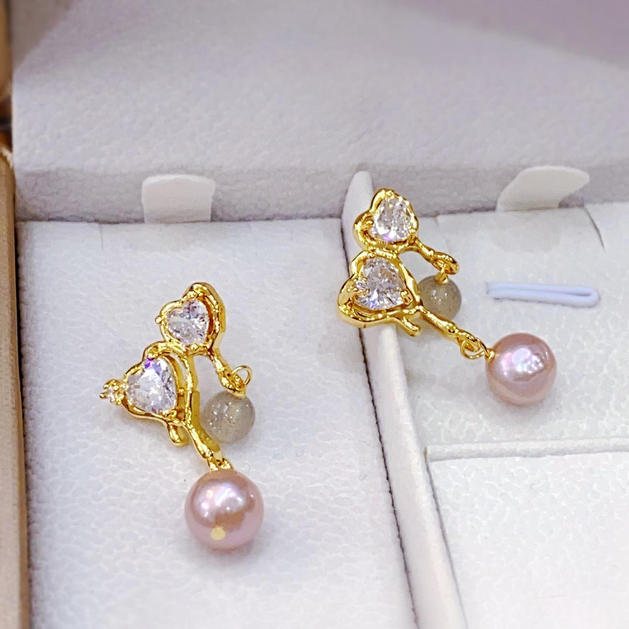 Natural gentle lavender purple pearl earrings women s light luxury double love earrings niche design stud earrings new models Silver needle