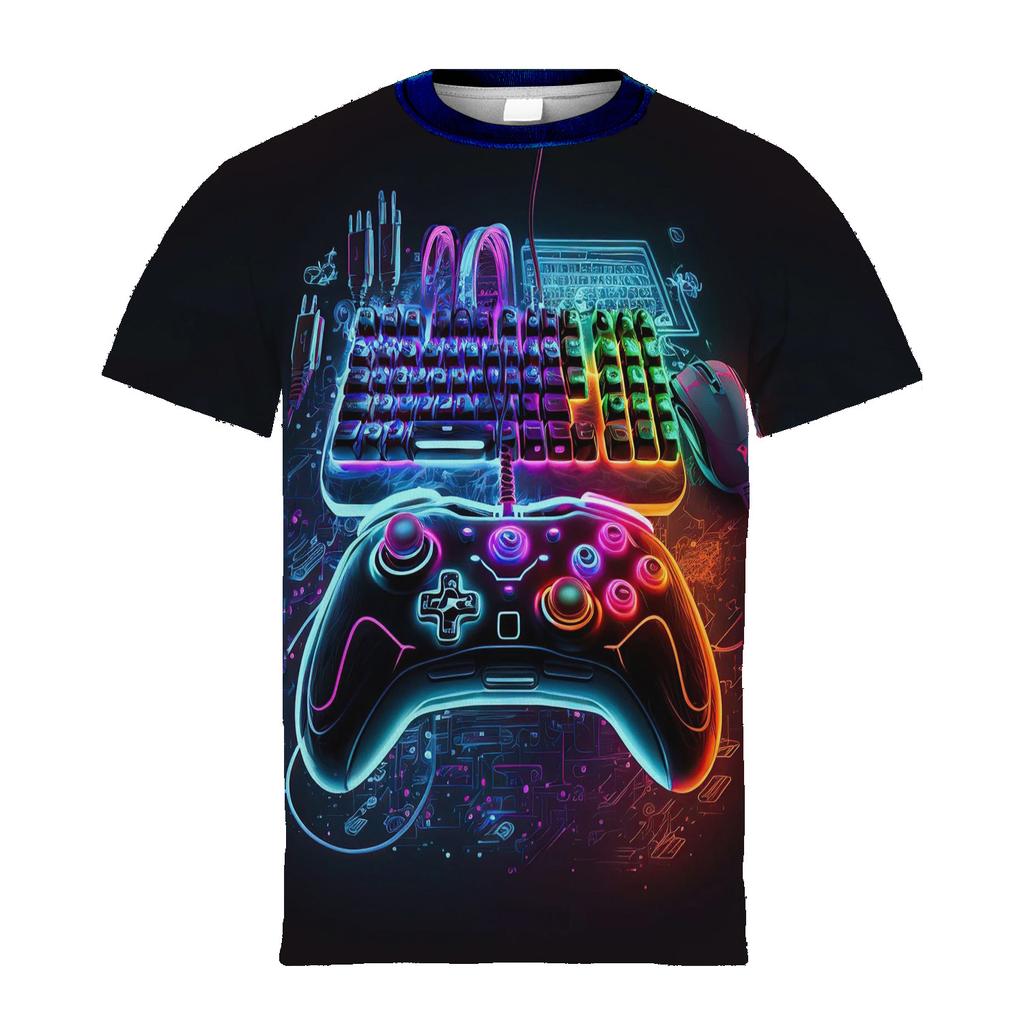 Camiseta con estampado 3D de Gamepad para niños, elegante y colorida, camisetas de manga corta, camisetas casuales, ropa genial para niños para el verano