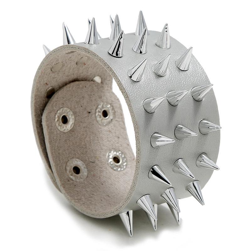 Men's Punk Leather Bracelet with Three-Row Spike Rivets