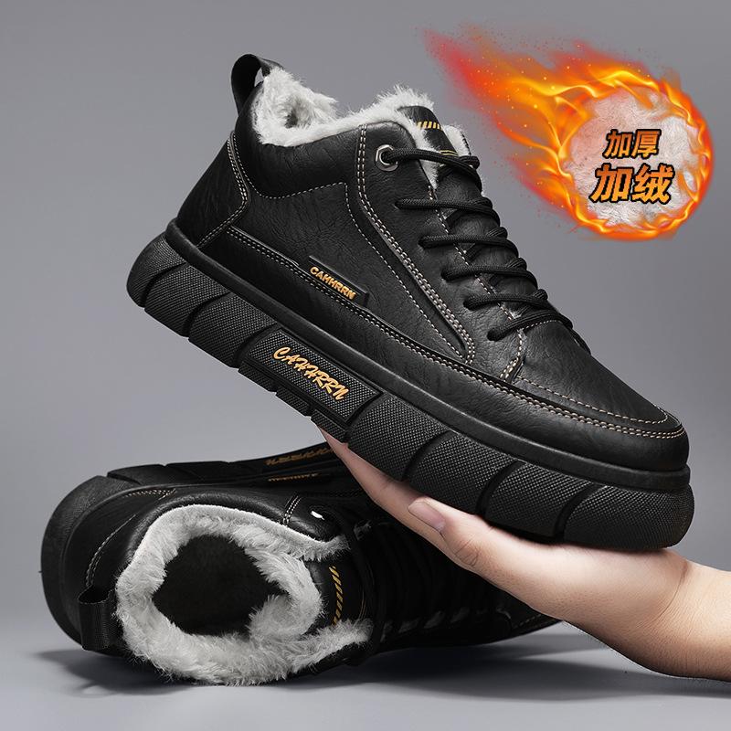 Thick-soled heightening board shoes men's winter new student retro trend fleece thickened flat-bottomed casual sports men's shoes
