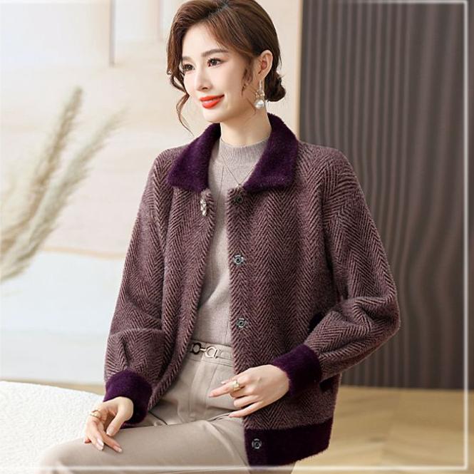 Autumn Winter Women's Mink Fleece Jacket Thick Warm Knitted Plush Cardigan Coat Short Knitted Cardigan Top