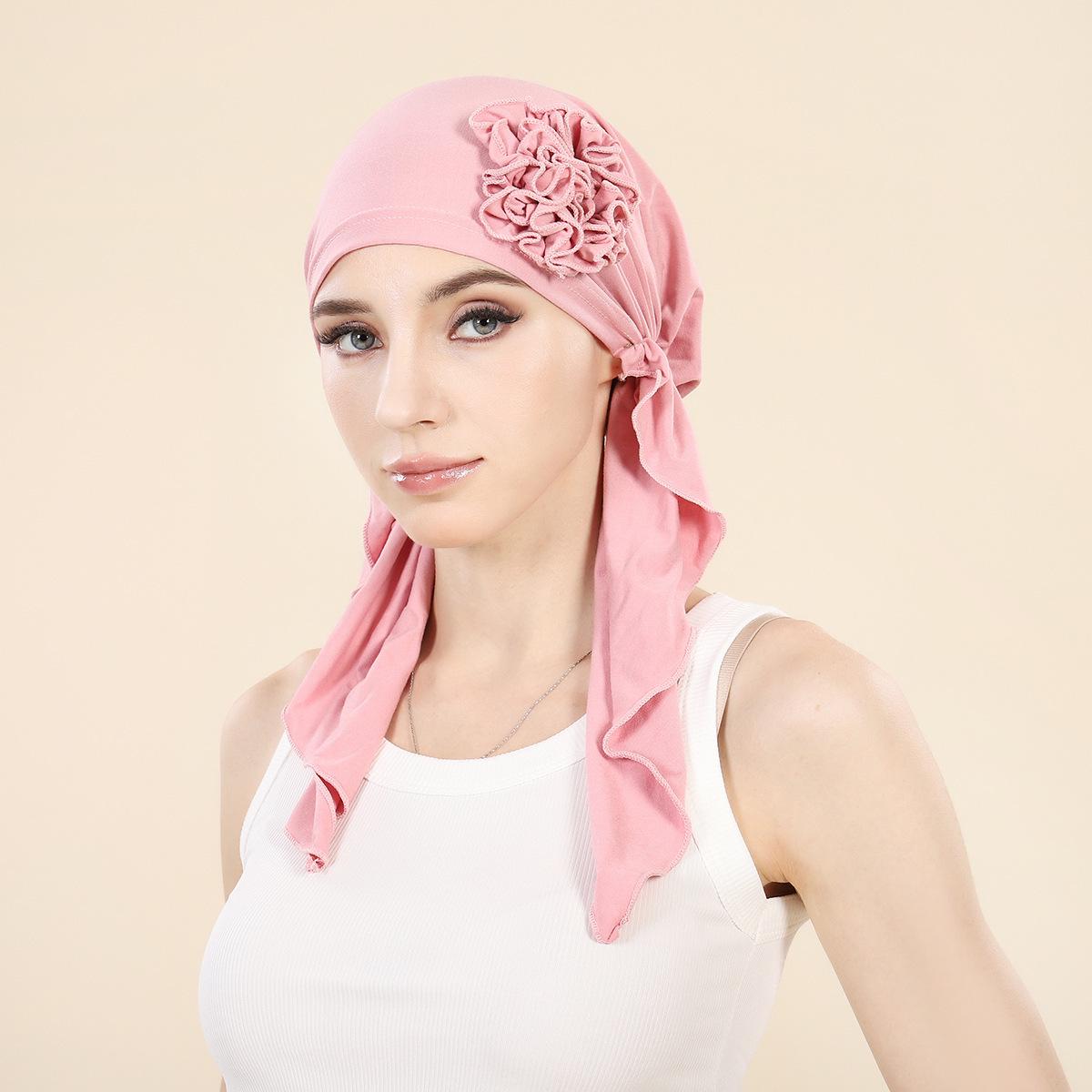 

Однотонная кепка-авиатор с цветком и длинным хвостом – Ближневосточный платок-обертывание для головы розовый