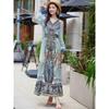 Romantic and Graceful Spring Traditional Chinese Ethnic Slim Maxi Dress with Floral Print V Neck