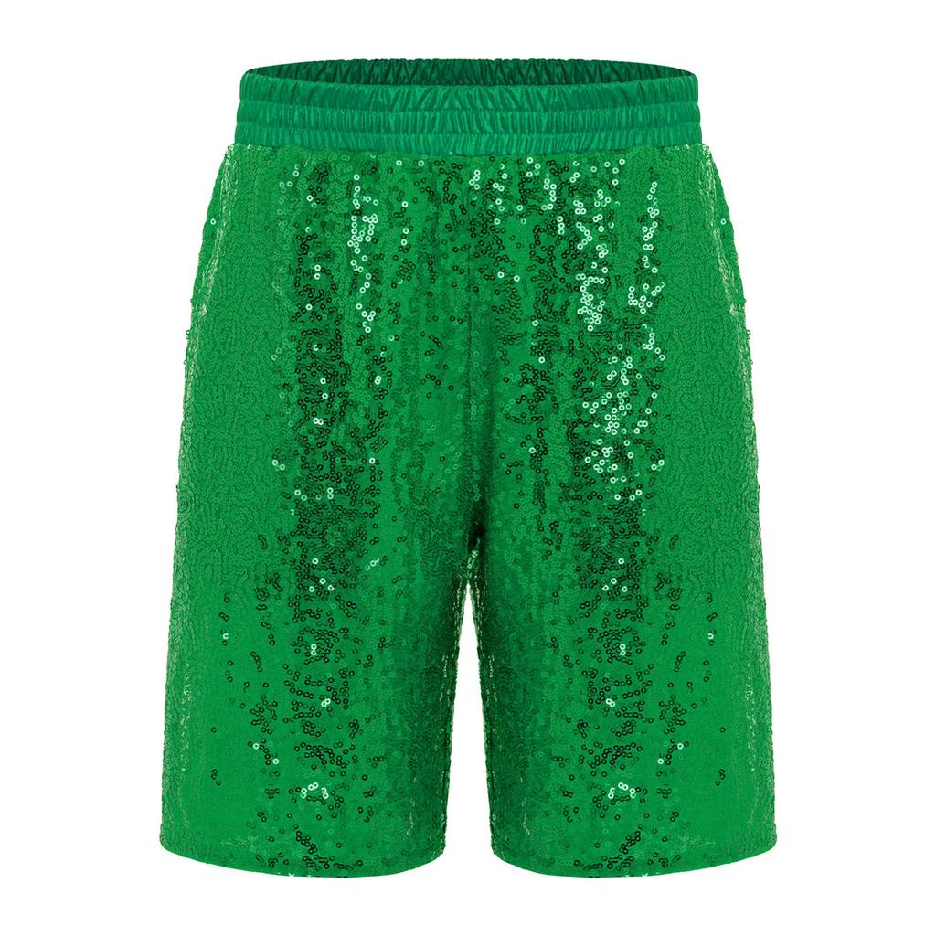 Boys Jazz Dance Stage Performance Costume Shiny Sequins Shorts Elastic Waistband Soft Lining Pockets Comfort Fit