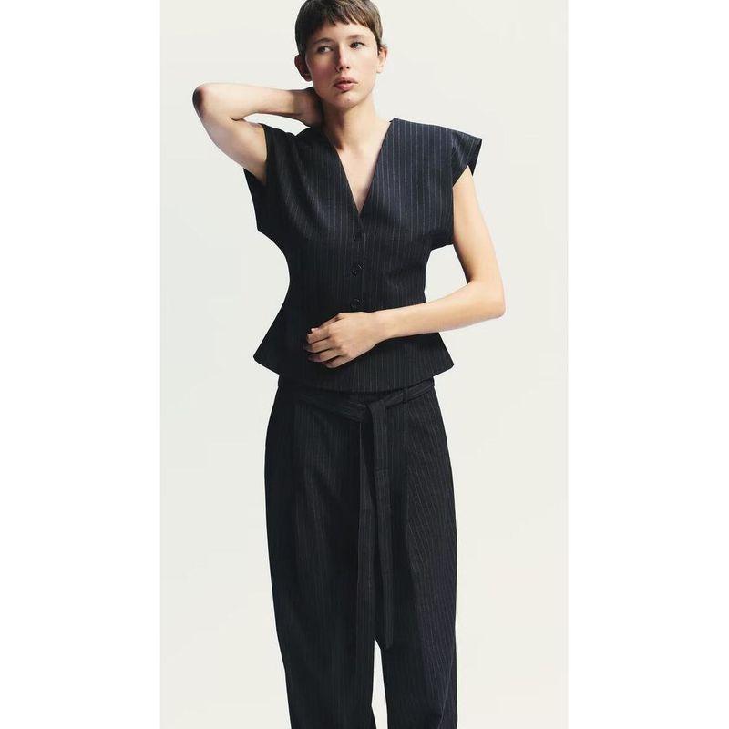 Zbzr Spring New Women clothes Western Style Fashion Thin Stripe Vest Casual Trousers 4749768 4391511