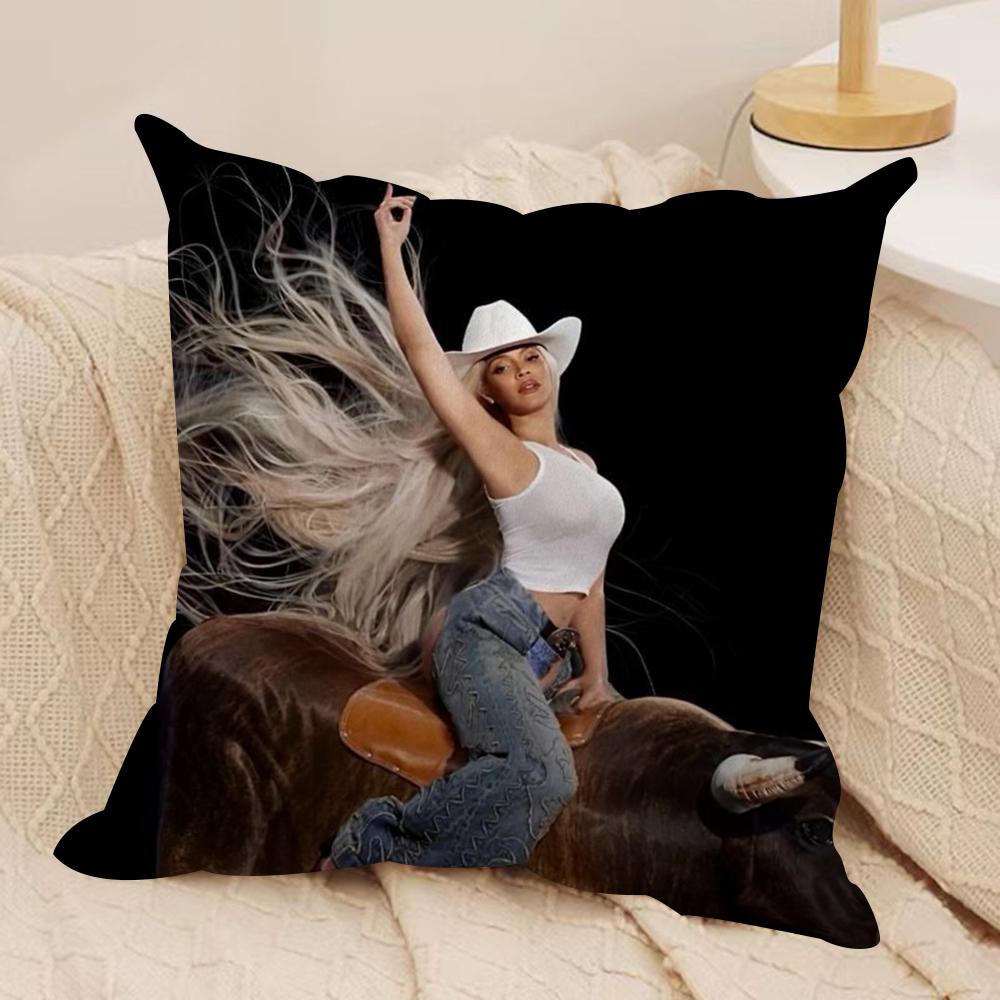 Singer B-Beyonce Cowboy Cushion Cover Soft Plush Double-Sided Printed Sofa Pillow Cushion Cover | Cozy All-Season Decor Gift