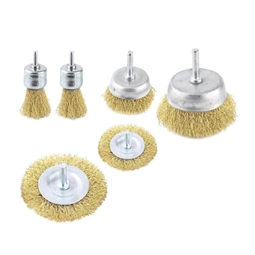 Deepa Ribusu Wire Brush Set, Round Shaft, for Rust Removal and Paint Removal, Set of 6, Impact Driver, Cup Type, Wheel Type, and End Wire Type, 25mm,