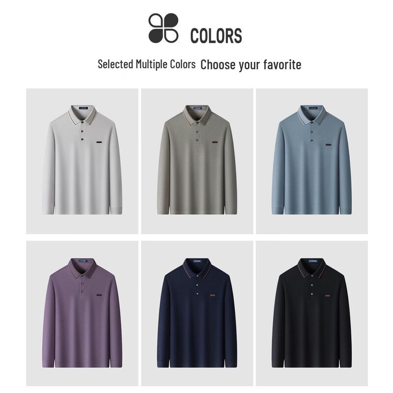 MONTAGUT Men's Merino Wool Silk Blend Long Sleeve Polo