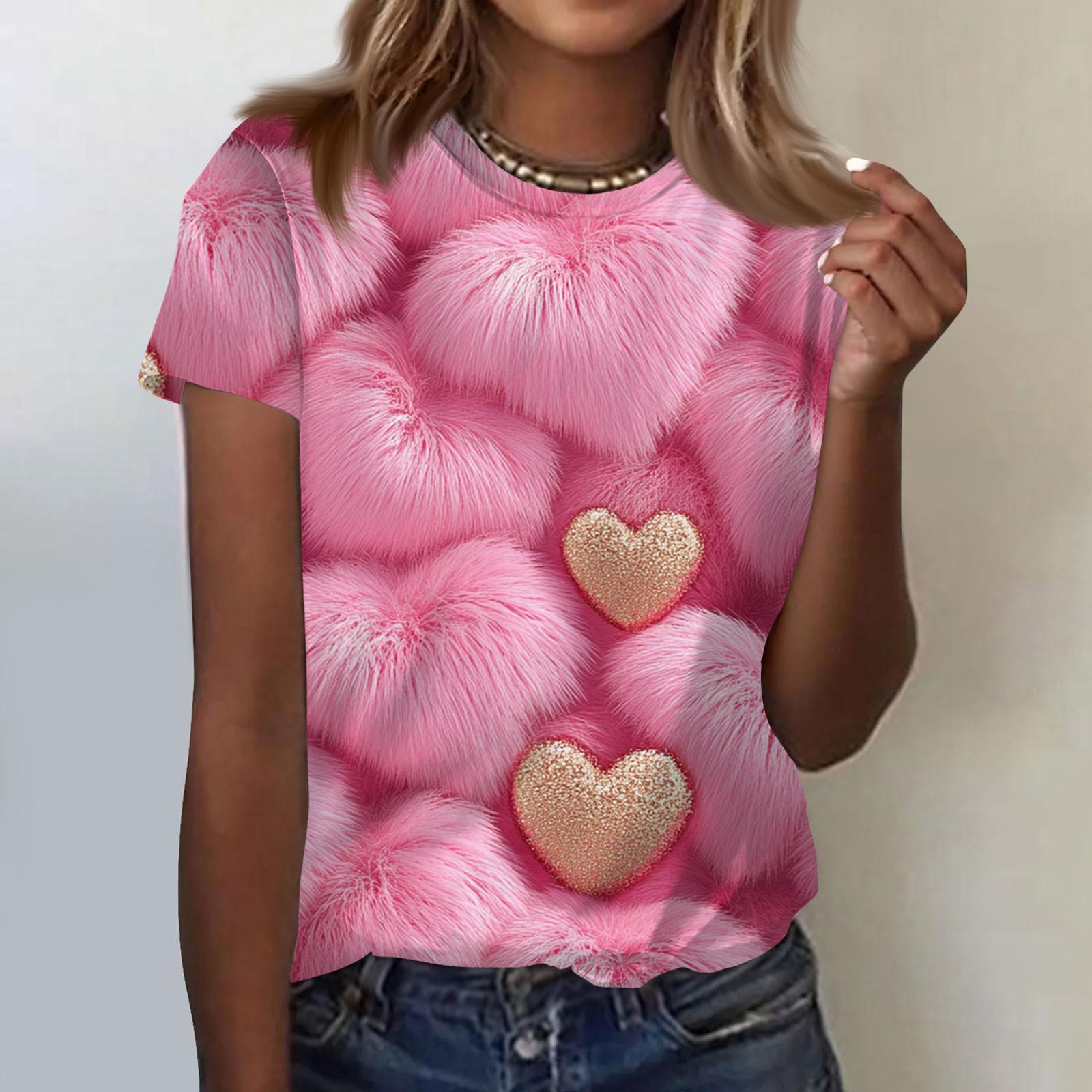 

Женская модная повседневная футболка с коротким рукавом и круглым вырезом с принтом ко Дню святого Валентина L бежевый