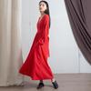 Women's Washed Bamboo Linen Chinese-Style Dress with Waist Seal, Available In 3 Colors
