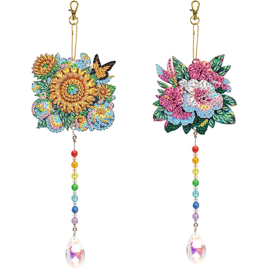2Pcs Diamond Painting Sun Catchers with Crystal Pendant Diamond Painting Hanging Ornament for Adults Home Garden Decorations