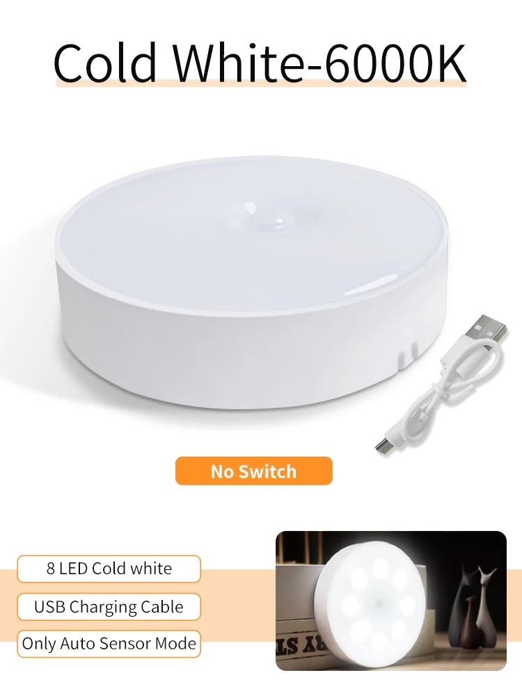 Rechargeable Motion Sensor Light Round Human Induction LED Night Lamp for Kitchen Closet Wardrobe Stairs Hallway Cabinet