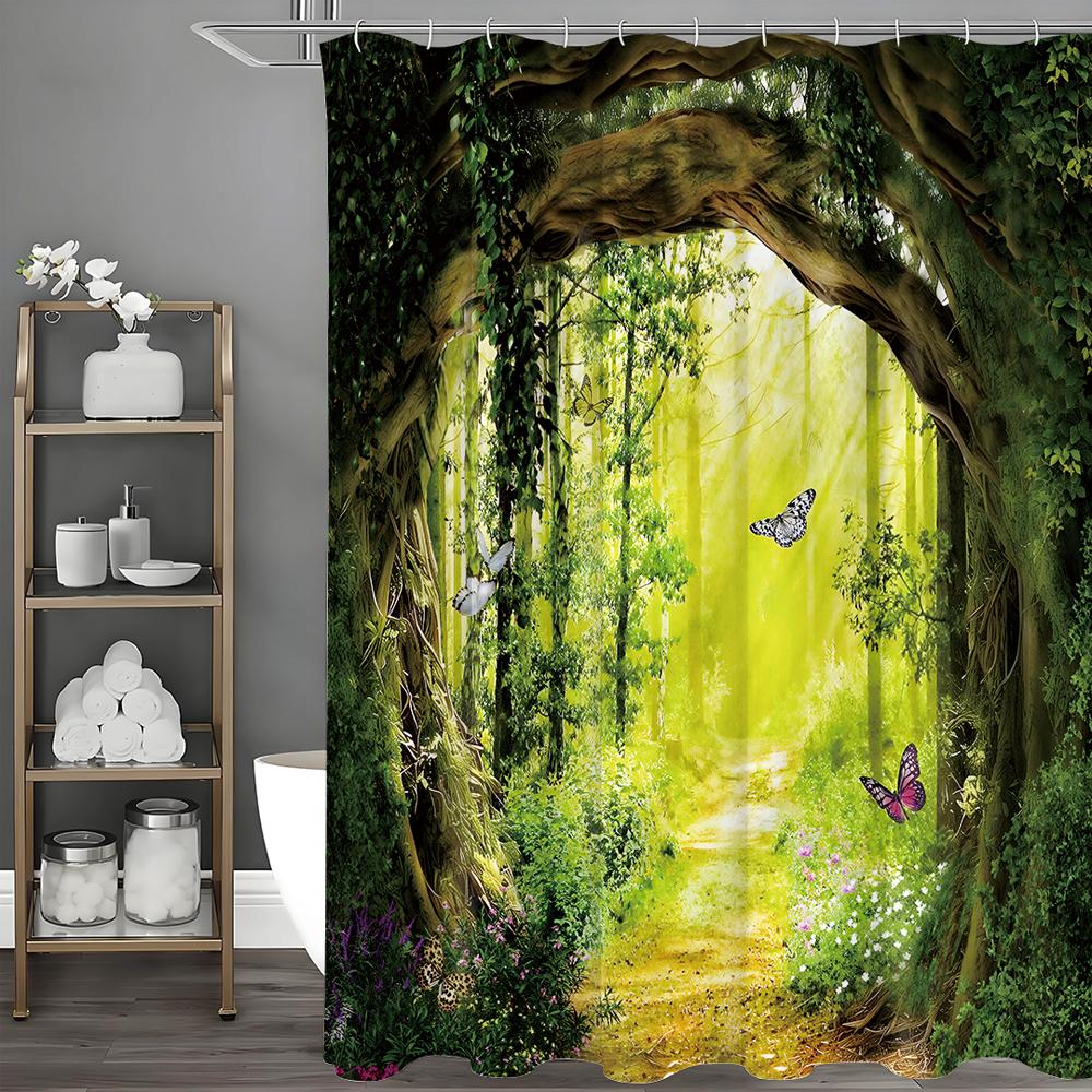 

Шторка для душа «Лесное дерево и бабочка», Декоративная шторка для ванной, Водонепроницаемая шторка для душа с крючками 90*180cm
