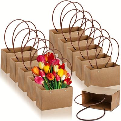 Kraft Paper Folding Tote Bag-shaped Waterproof Teacher's Day Basket, Flower Box, Flower Art Arrangement, Gift Flower Bag