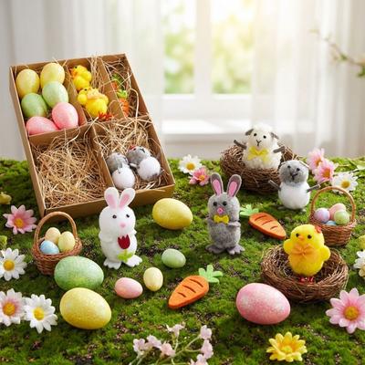 DIY Craft Happy Easter Easter Eggs Chick Ornament Realistic Cute Bunny Chicken Handmade Rabbit Figurine Party Scene