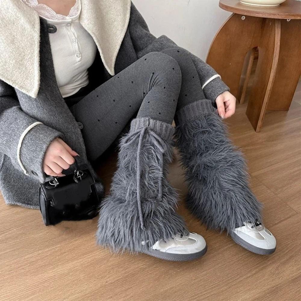 Knitted Winter Leg Warmers Y2K Plush Leg Coverings Soft Furry Leg Warmers  Accessories