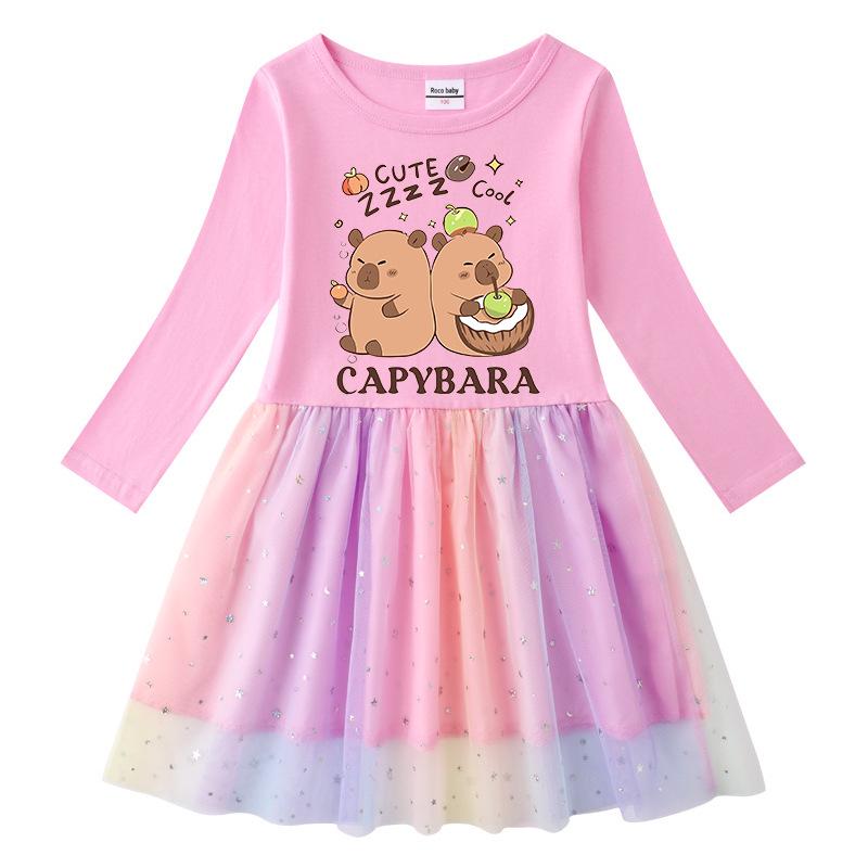Children's Korean Style Rainbow Sequin Princess Dress - Short Sleeve for Summer, Long Sleeve for Spring/Autumn