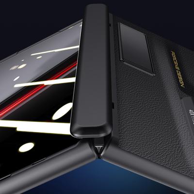 For Honor Magic V2 RSR Porsche Design Case Leather Coated PC Magnetic Kickstand Phone Cover with Anti-spy Film