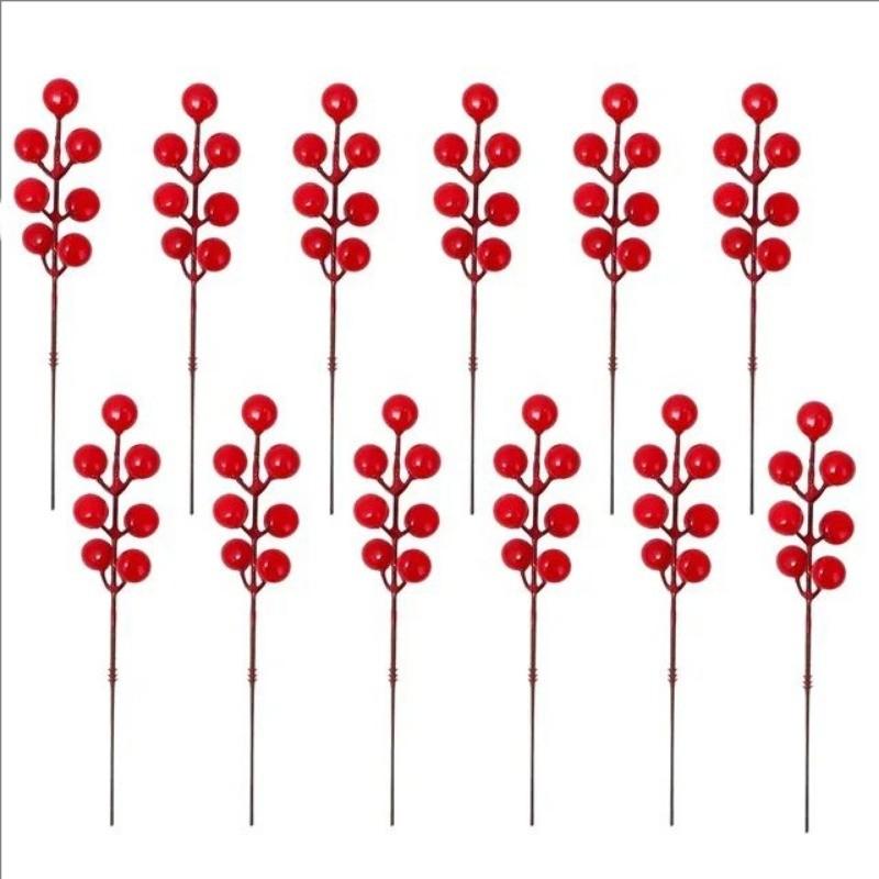 

5/10Pcs Artificial Berries Stems Oange Gold Silver Simulation Christmas Holly Berry Wreath Xmas Tree Party Home Table Ornament 5Pcs красный